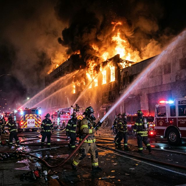 Firefighters battling a building fire